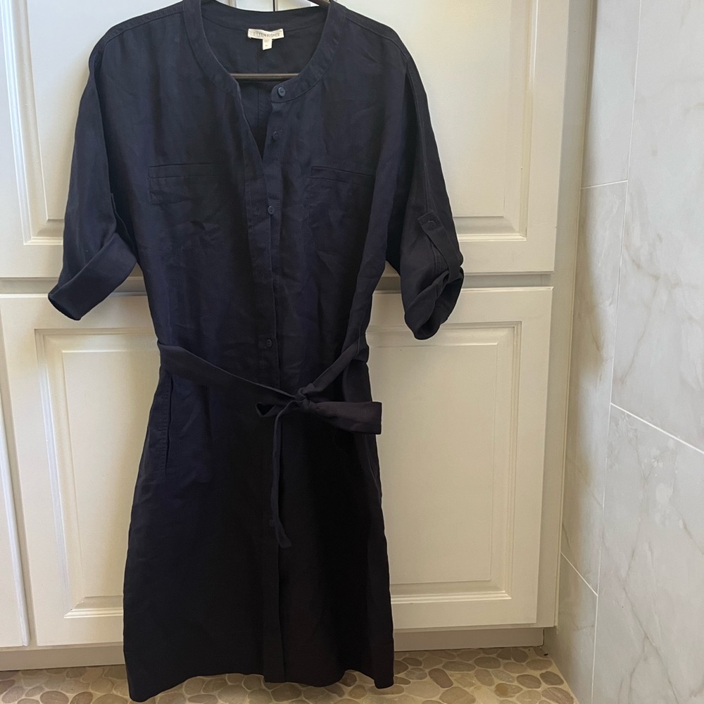 Eileen Fisher 100% organic linen midi dress size medium dark blue